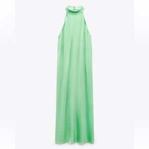 Satin Light Green Halter Dress
